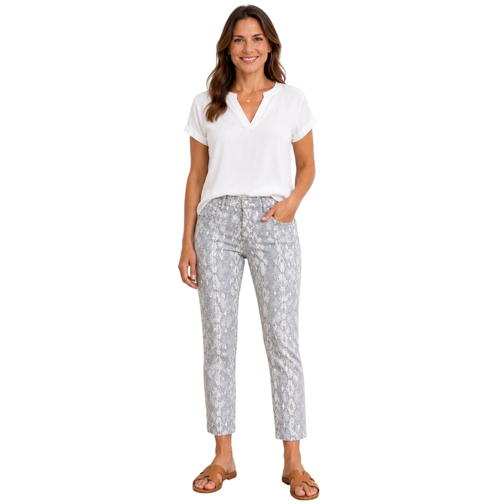 J.McLaughlin Womens Lexi Snake Print Ankle Pants Grey White Size 4